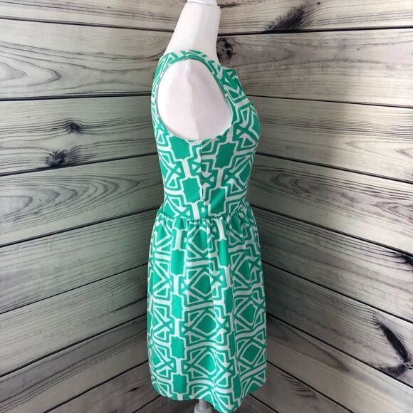 Francescas Green & White Patterned Fit & Flare Dress - Picture 4 of 7